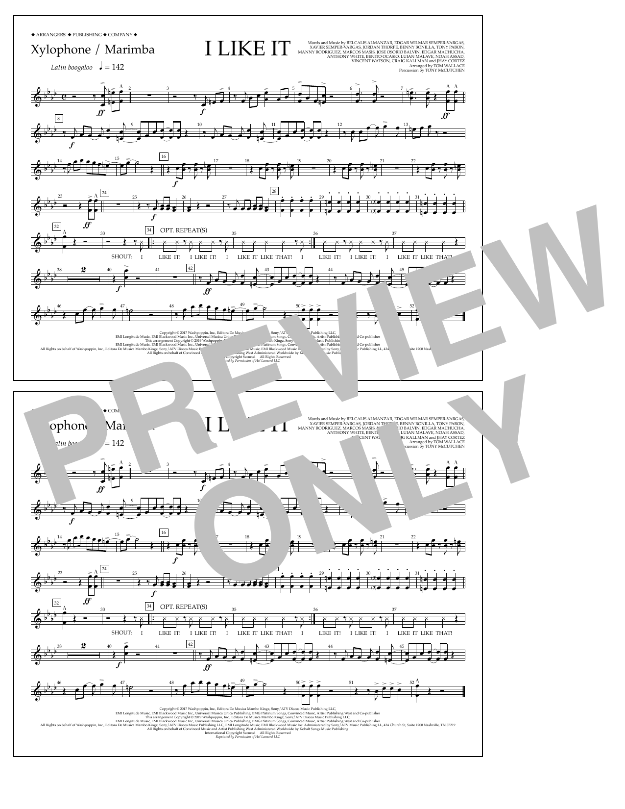 Cardi B, Bad Bunny & J Balvin I Like It (arr. Tom Wallace) - Xylophone/Marimba sheet music notes and chords arranged for Marching Band