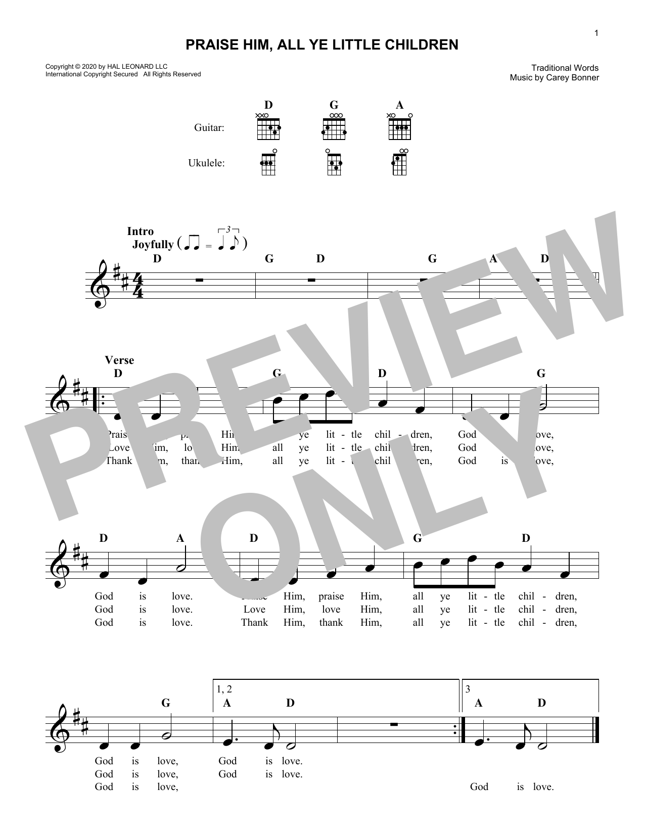 Carey Bonner Praise Him, All Ye Little Children sheet music notes and chords arranged for Lead Sheet / Fake Book