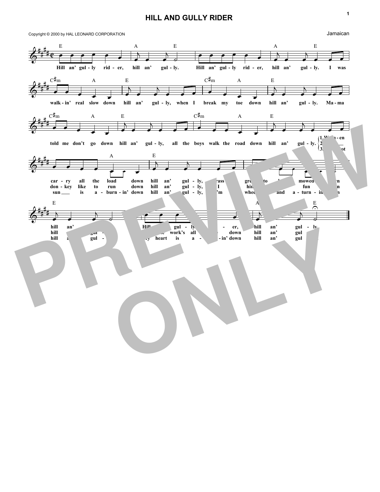 Caribbean Hill And Gully Rider sheet music notes and chords arranged for Lead Sheet / Fake Book
