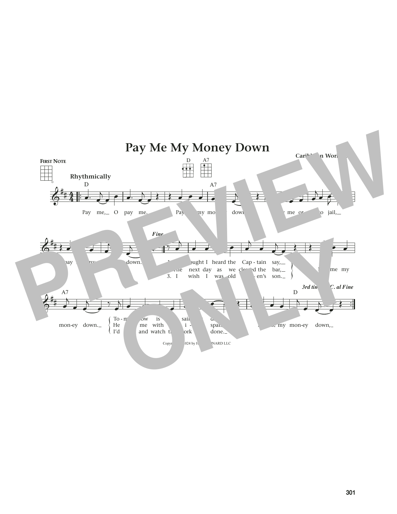 Caribbean Work Song Pay Me My Money Down (from The Daily Ukulele) (arr. Jim Beloff) sheet music notes and chords arranged for Ukulele