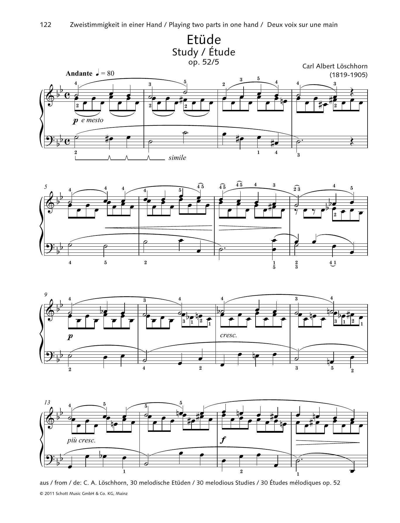 Carl Albert Löschhorn Study sheet music notes and chords arranged for Piano Solo