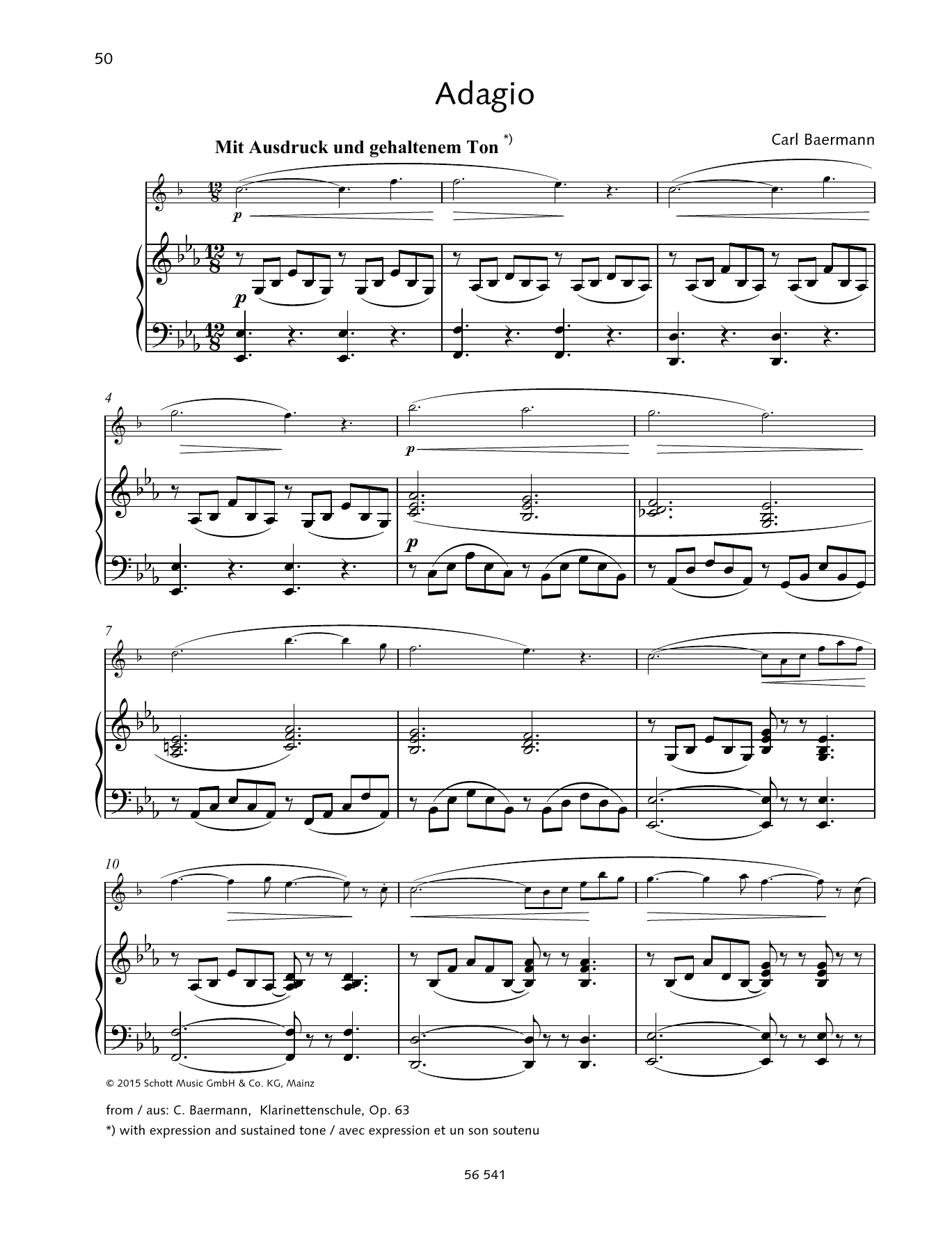 Carl Baermann Adagio sheet music notes and chords arranged for Woodwind Solo