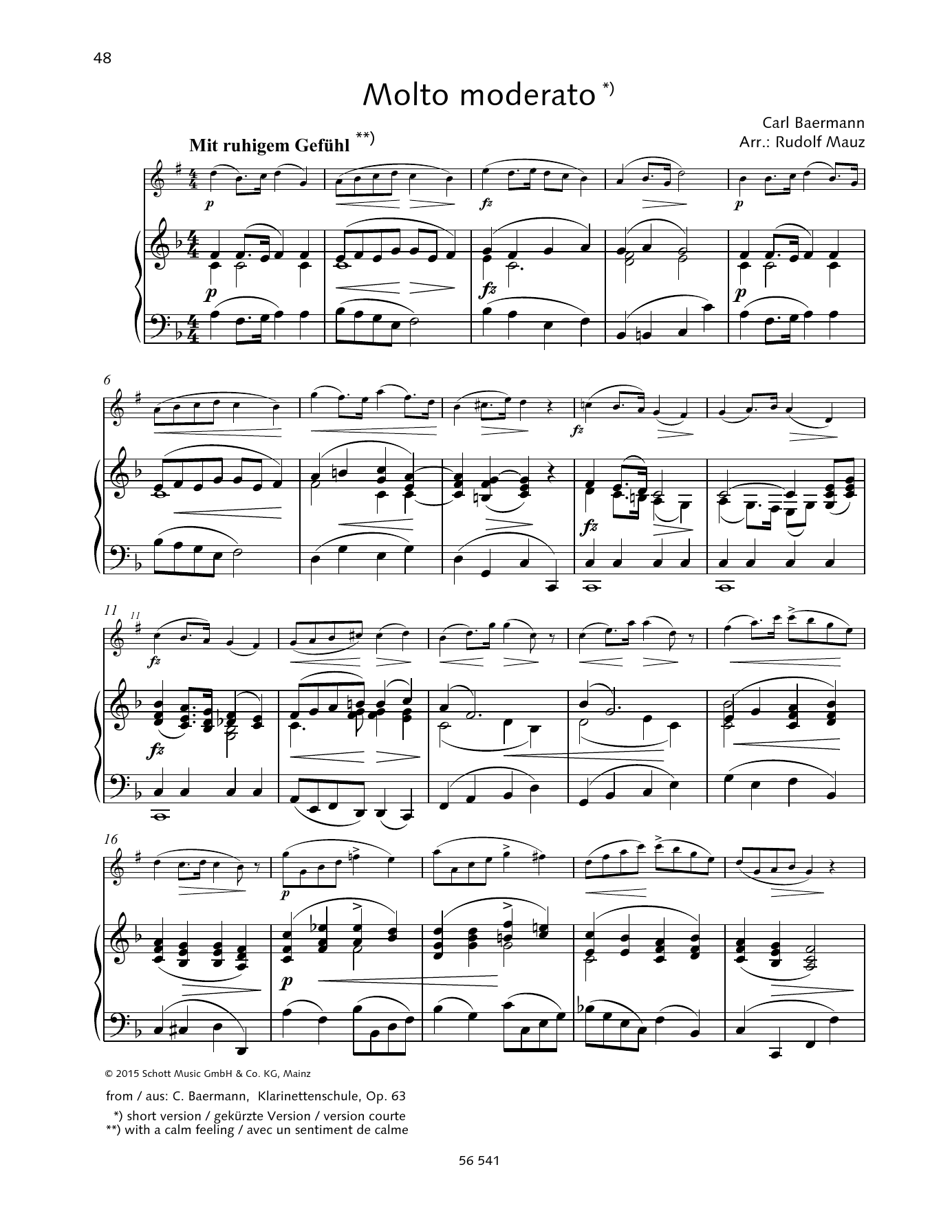 Carl Baermann Molto moderato sheet music notes and chords arranged for Woodwind Solo