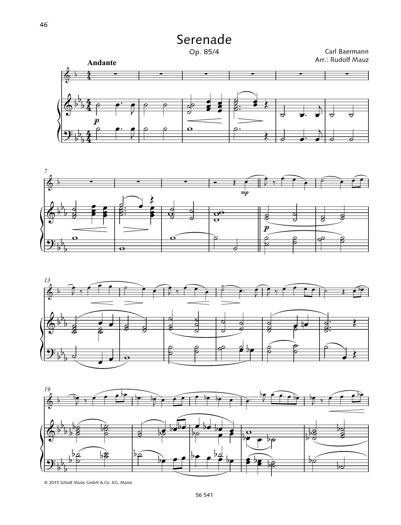 Carl Baermann Serenade sheet music notes and chords arranged for Woodwind Solo