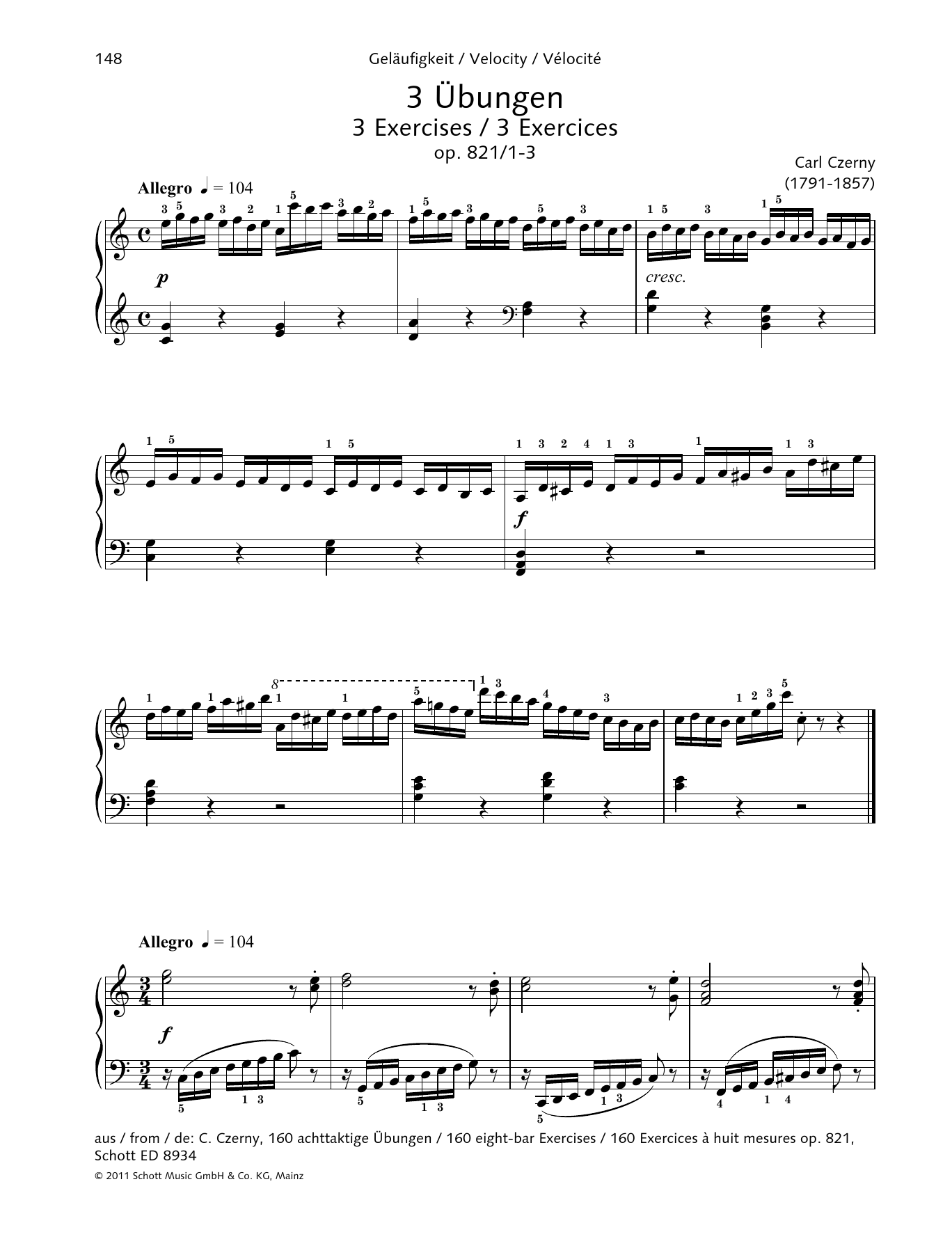 Carl Czerny 3 Exercises sheet music notes and chords arranged for Piano Solo