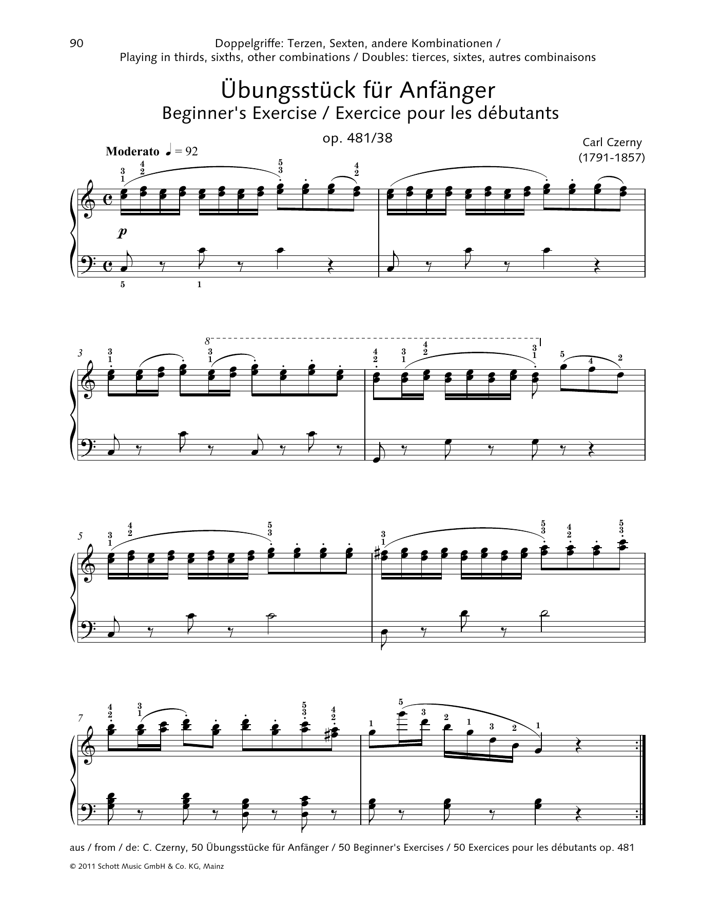 Carl Czerny Beginner's Exercise sheet music notes and chords arranged for Piano Solo