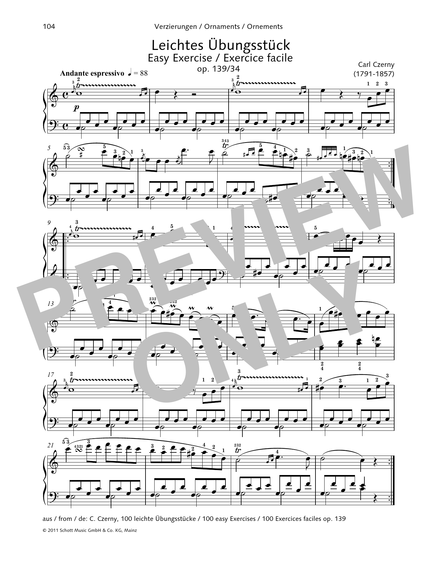 Carl Czerny Easy Exercise sheet music notes and chords arranged for Piano Solo