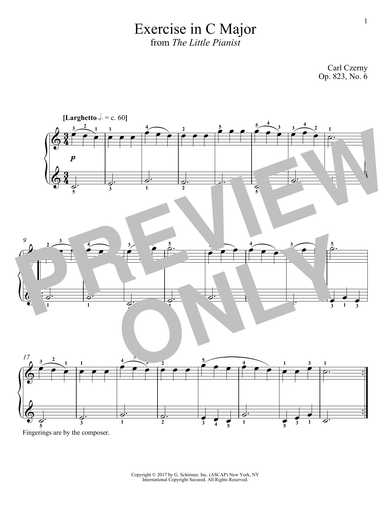 Carl Czerny Exercise in C Major, Op. 823, No. 6 sheet music notes and chords arranged for Piano Solo