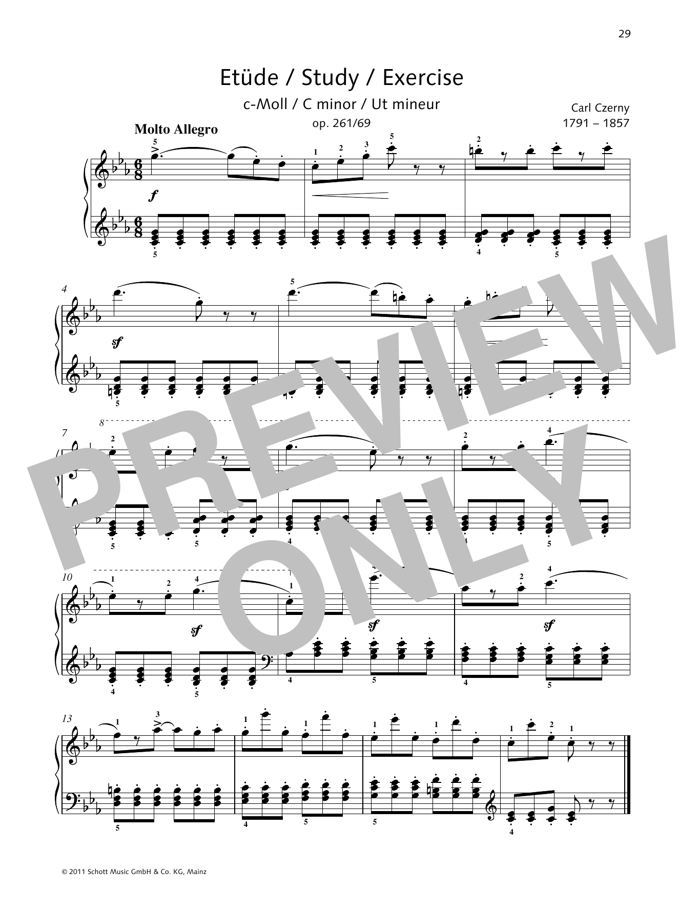 Carl Czerny Study C minor sheet music notes and chords arranged for Piano Solo