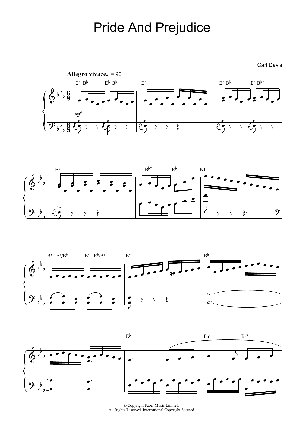 Carl Davis Pride And Prejudice sheet music notes and chords arranged for Piano Solo