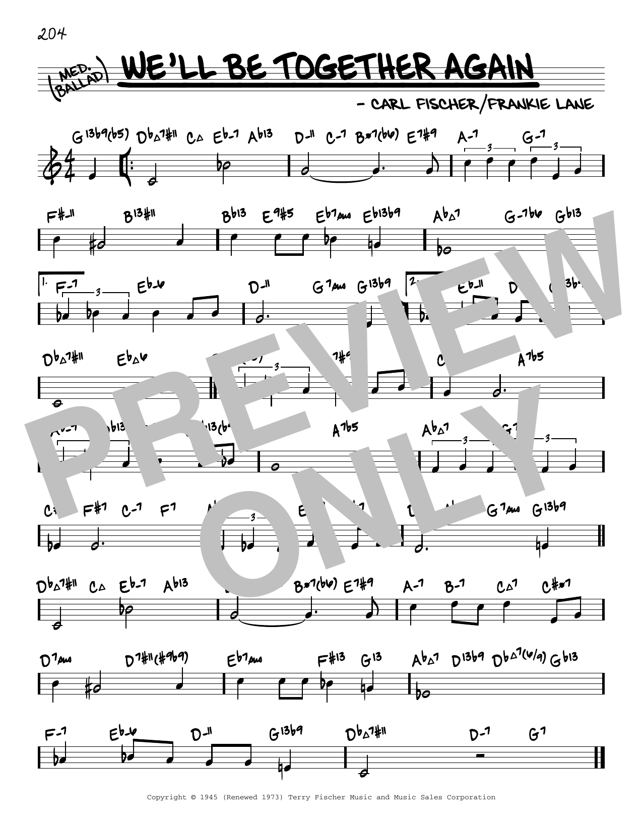 Carl Fischer We'll Be Together Again (arr. David Hazeltine) sheet music notes and chords arranged for Real Book – Enhanced Chords
