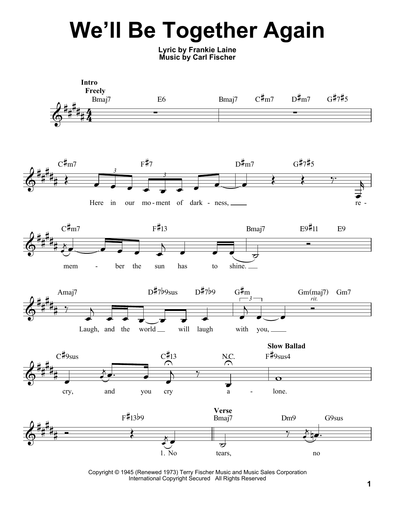 Carl Fischer We'll Be Together Again sheet music notes and chords arranged for Pro Vocal