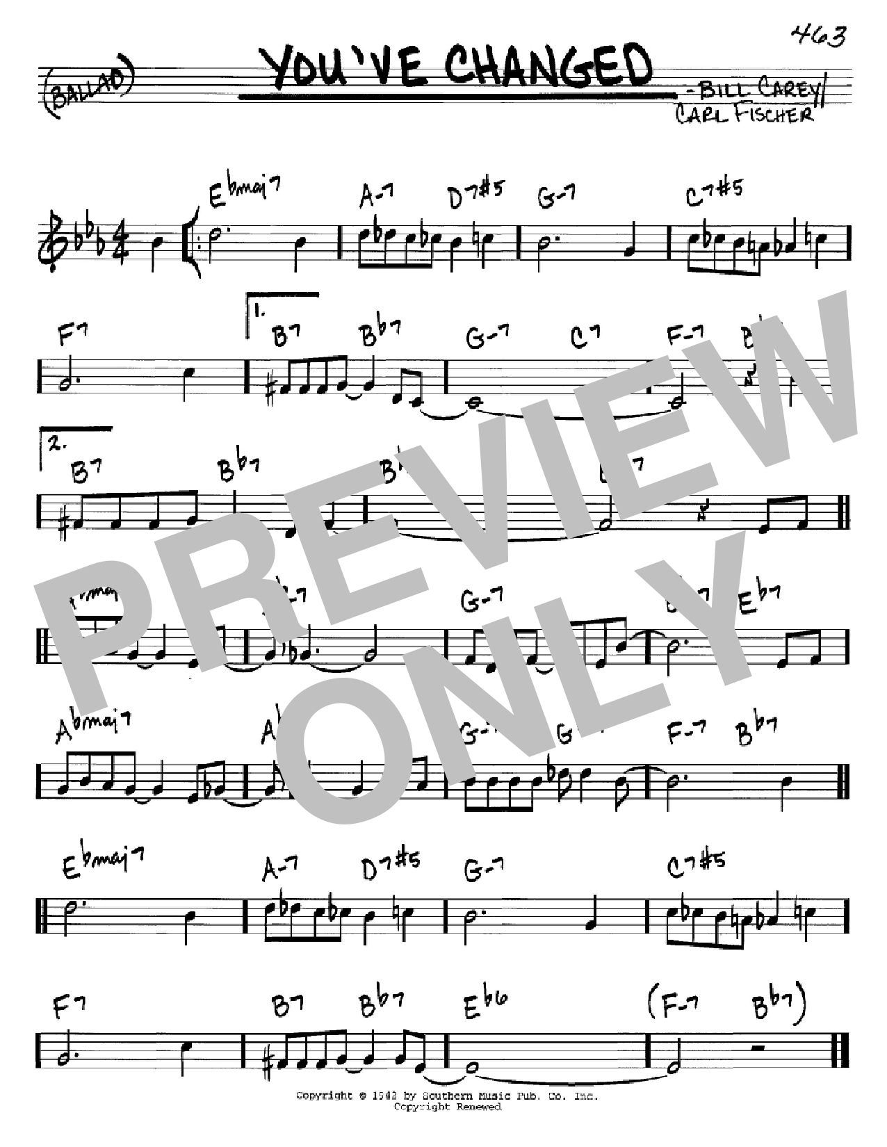 Carl Fischer You've Changed sheet music notes and chords arranged for Real Book – Melody & Chords – C Instruments