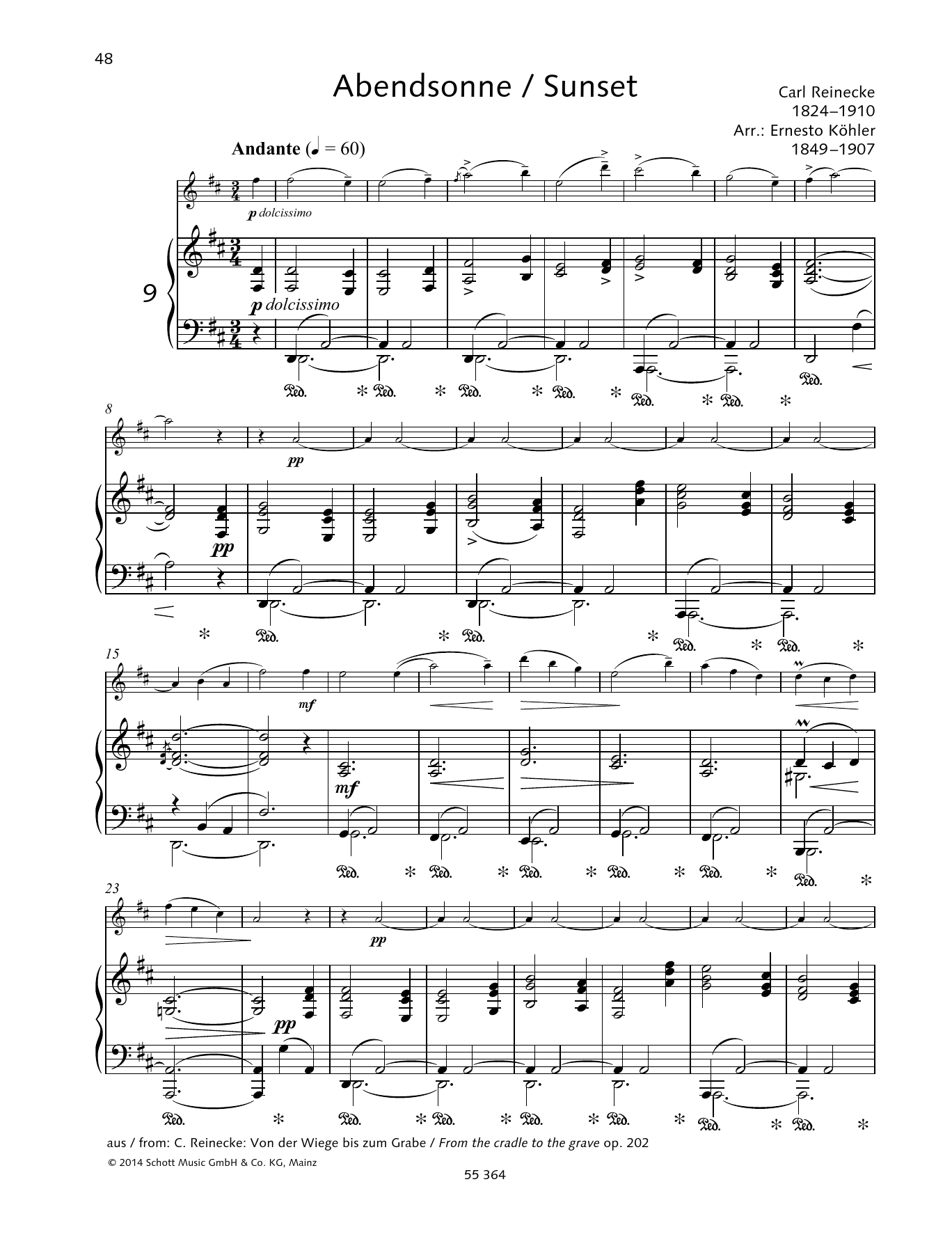 Carl Heinrich Carsten Reinecke Sunset sheet music notes and chords arranged for Woodwind Solo