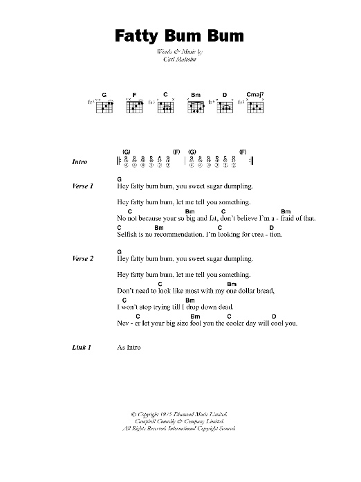 Carl Malcolm Fatty Bum Bum sheet music notes and chords arranged for Guitar Chords/Lyrics