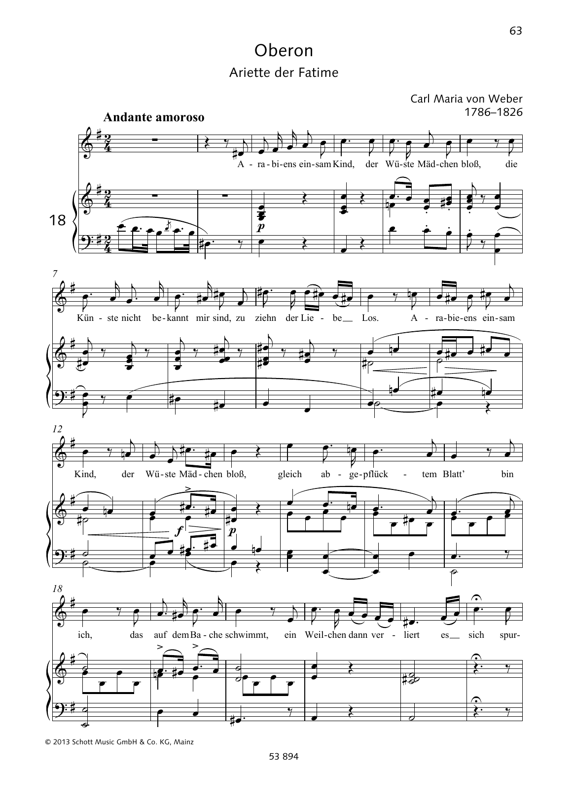 Carl Maria von Weber Arabiens einsam Kind sheet music notes and chords arranged for Piano & Vocal