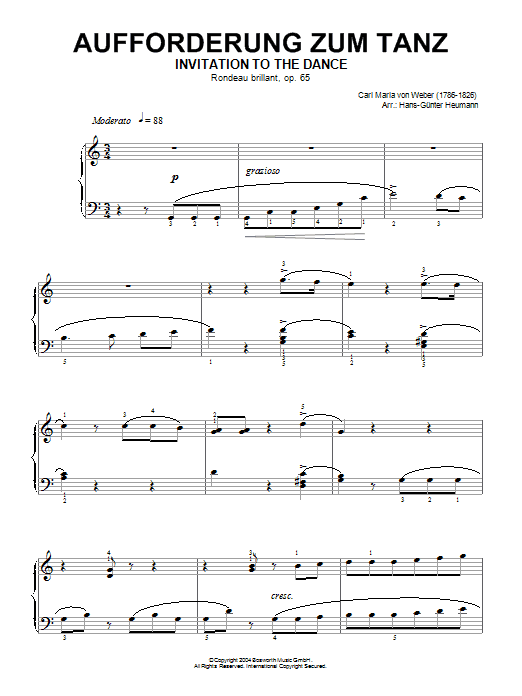Carl Maria von Weber Invitation To The Dance, Rondeau Brillant, Op.65 (arr. Hans-Gunter Heumann) sheet music notes and chords arranged for Piano Solo
