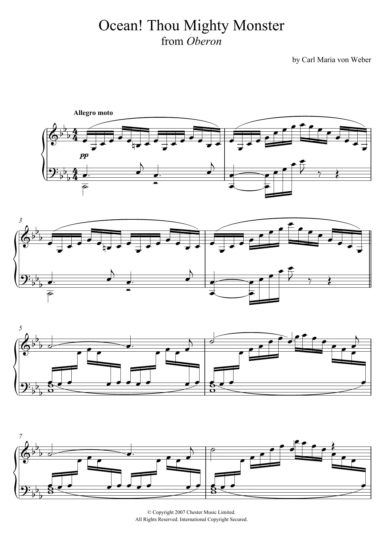 Carl Maria von Weber Ocean! Thou Mighty Monster (from 'Oberon') sheet music notes and chords arranged for Piano Solo