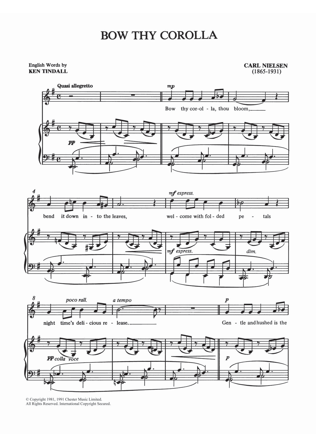 Carl Nielsen Bow Thy Corolla sheet music notes and chords arranged for Piano & Vocal