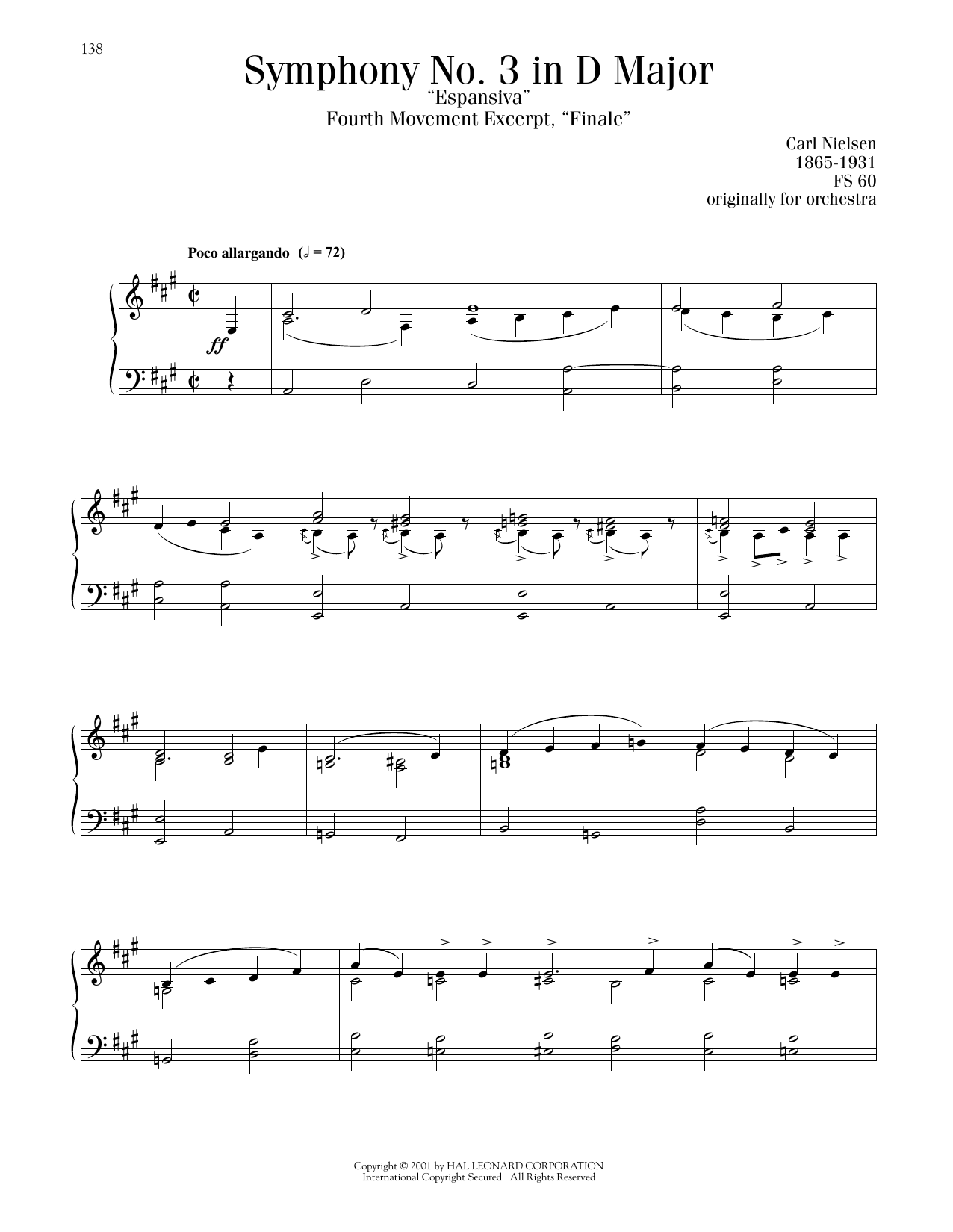 Carl Nielsen Symphony No. 3 In D Major (Espansiva), 4th Movement sheet music notes and chords arranged for Piano Solo