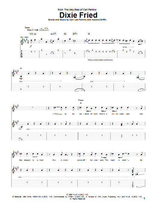 Carl Perkins Dixie Fried sheet music notes and chords arranged for Guitar Tab