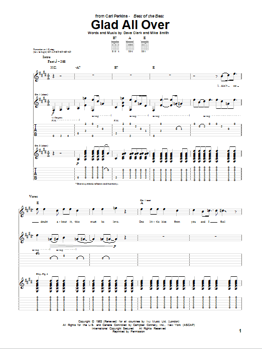 Carl Perkins Glad All Over sheet music notes and chords arranged for Guitar Tab