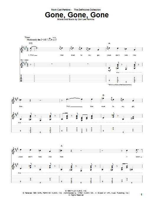 Carl Perkins Gone, Gone, Gone sheet music notes and chords arranged for Guitar Tab