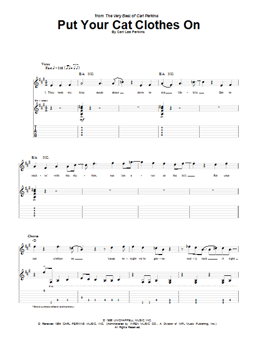 Carl Perkins Put Your Cat Clothes On sheet music notes and chords arranged for Guitar Tab