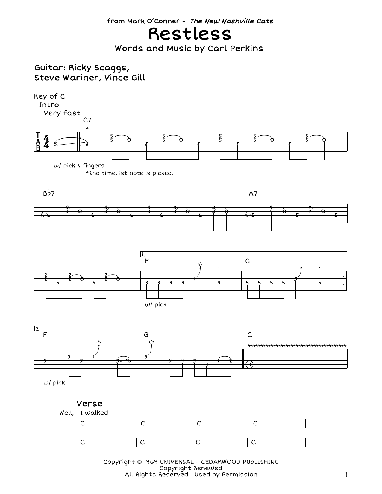 Carl Perkins Restless sheet music notes and chords arranged for Guitar Lead Sheet