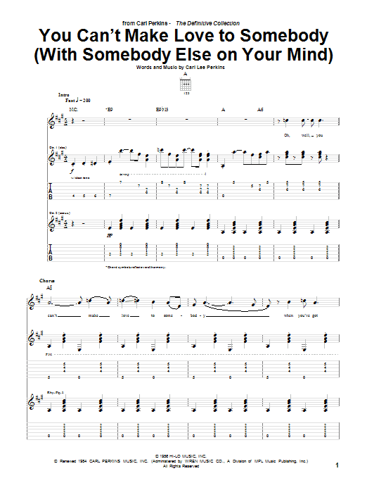 Carl Perkins You Can't Make Love To Somebody (With Somebody Else On Your Mind) sheet music notes and chords arranged for Guitar Tab