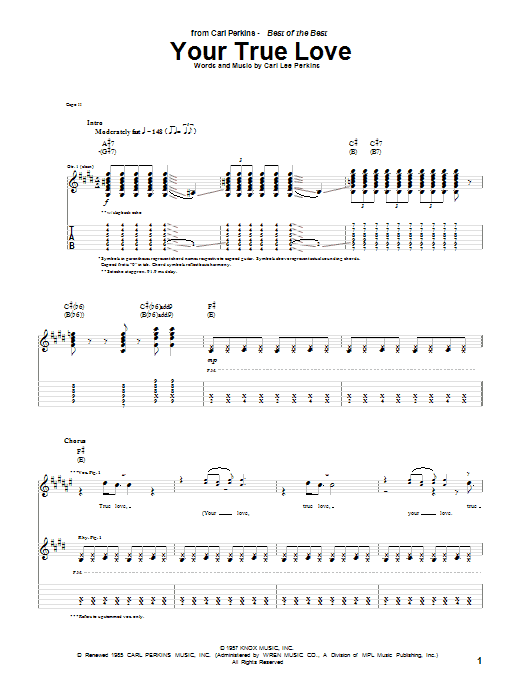 Carl Perkins Your True Love sheet music notes and chords arranged for Guitar Tab