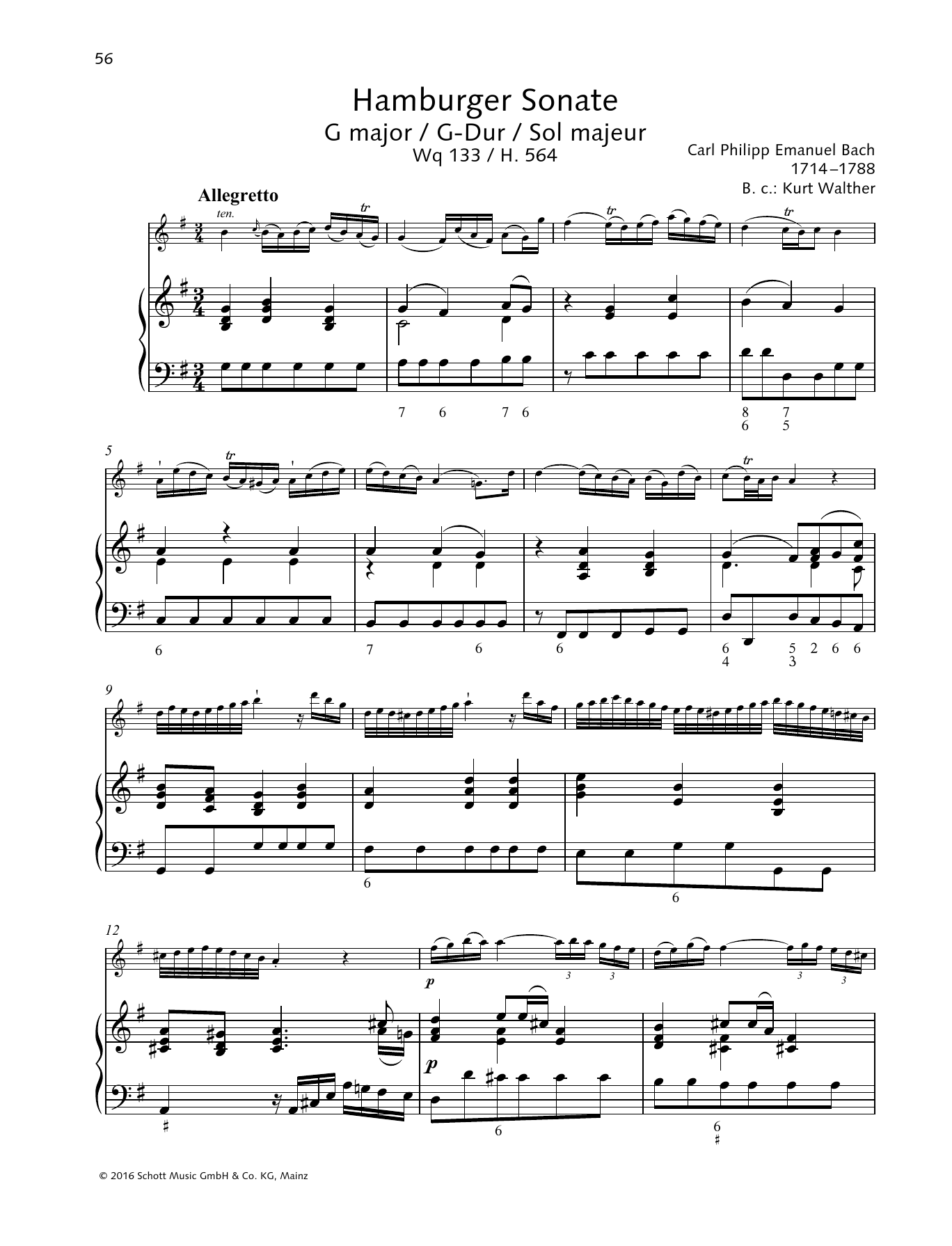 Carl Philipp Emanuel Bach Hamburger Sonate sheet music notes and chords arranged for Woodwind Solo