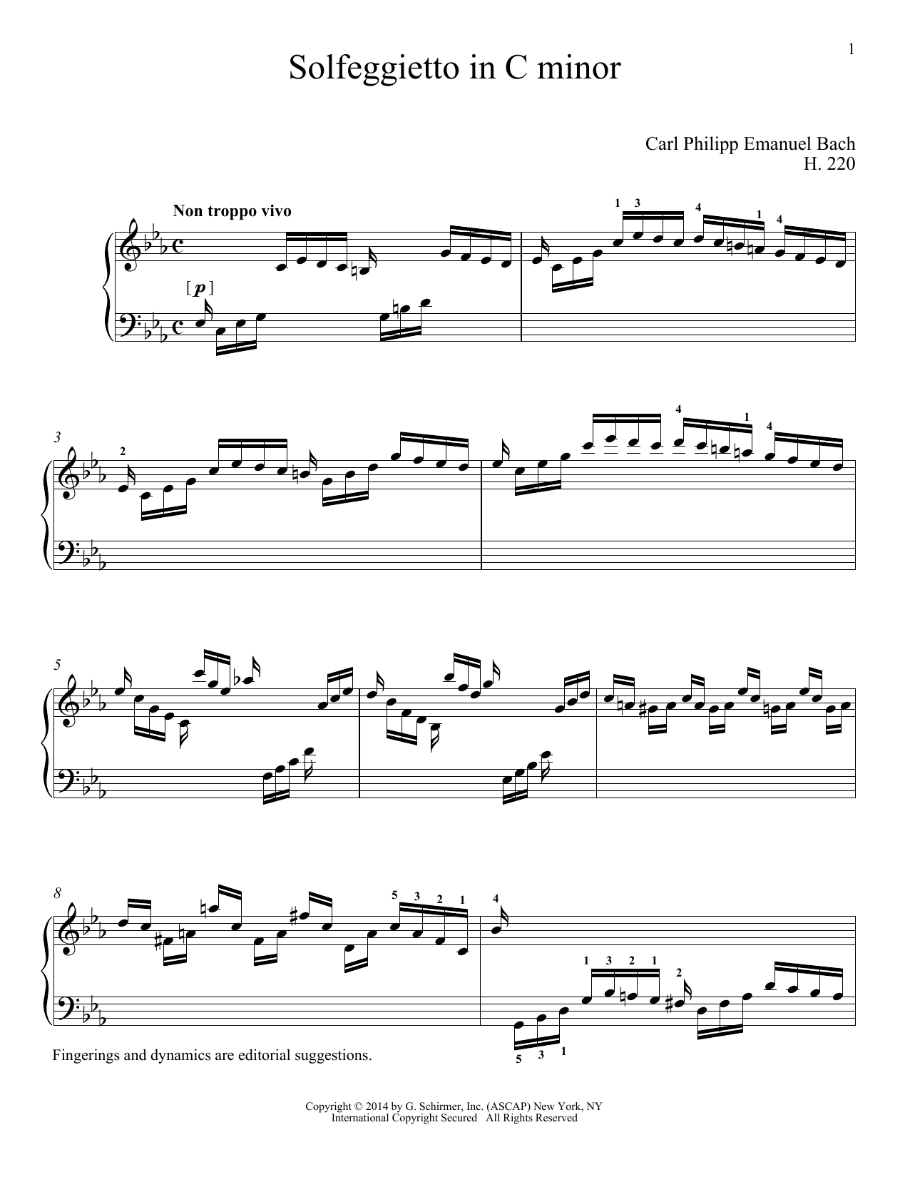 Carl Philipp Emanuel Bach Solfeggietto (ed. Richard Walters) sheet music notes and chords arranged for Piano Solo