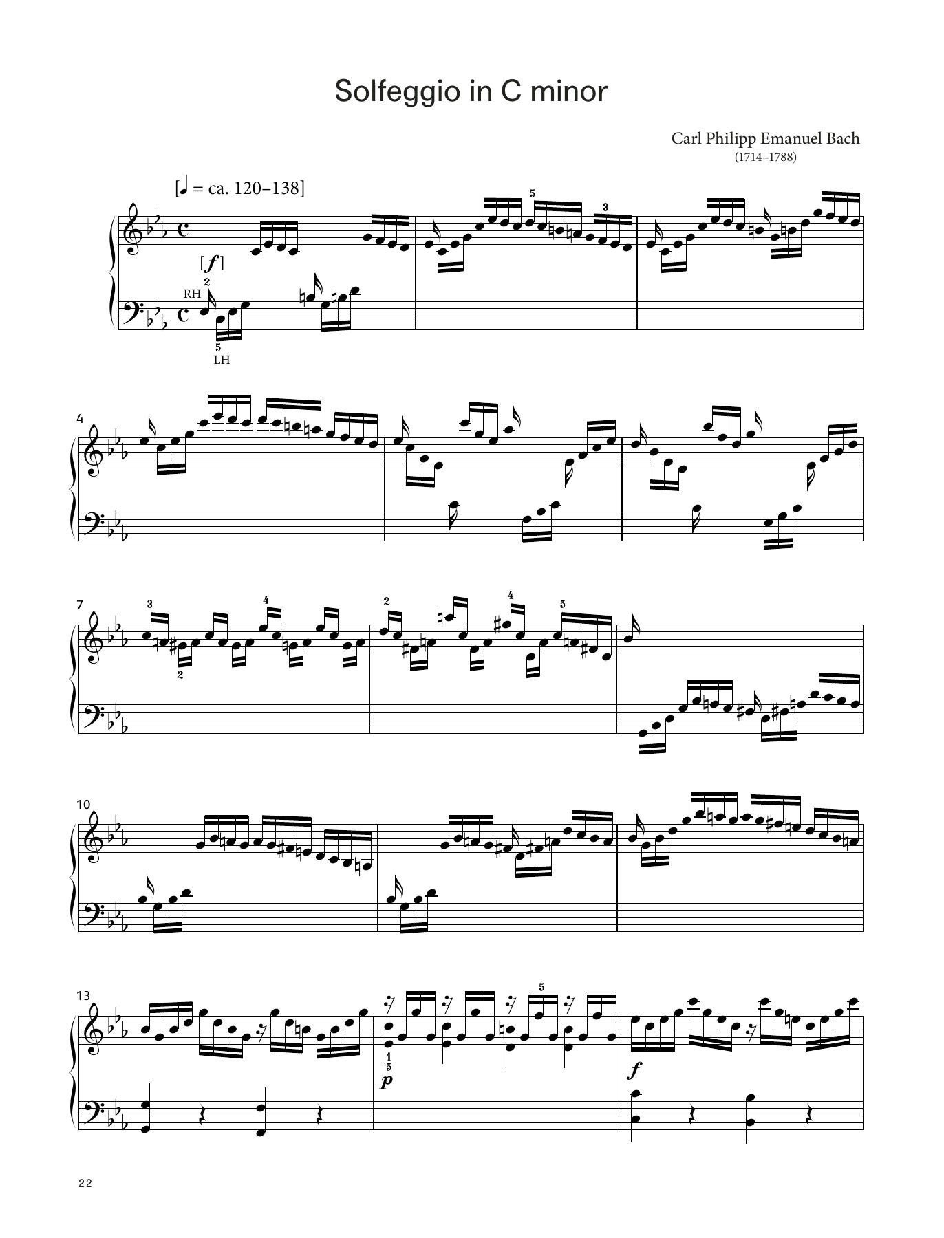 Carl Philipp Emanuel Bach Solfeggio in C minor, H. 220 (LCME Piano 2018 Grade 6 List A) sheet music notes and chords arranged for Piano Solo