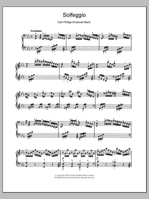 Carl Philipp Emanuel Bach Solfeggio sheet music notes and chords arranged for Piano Solo