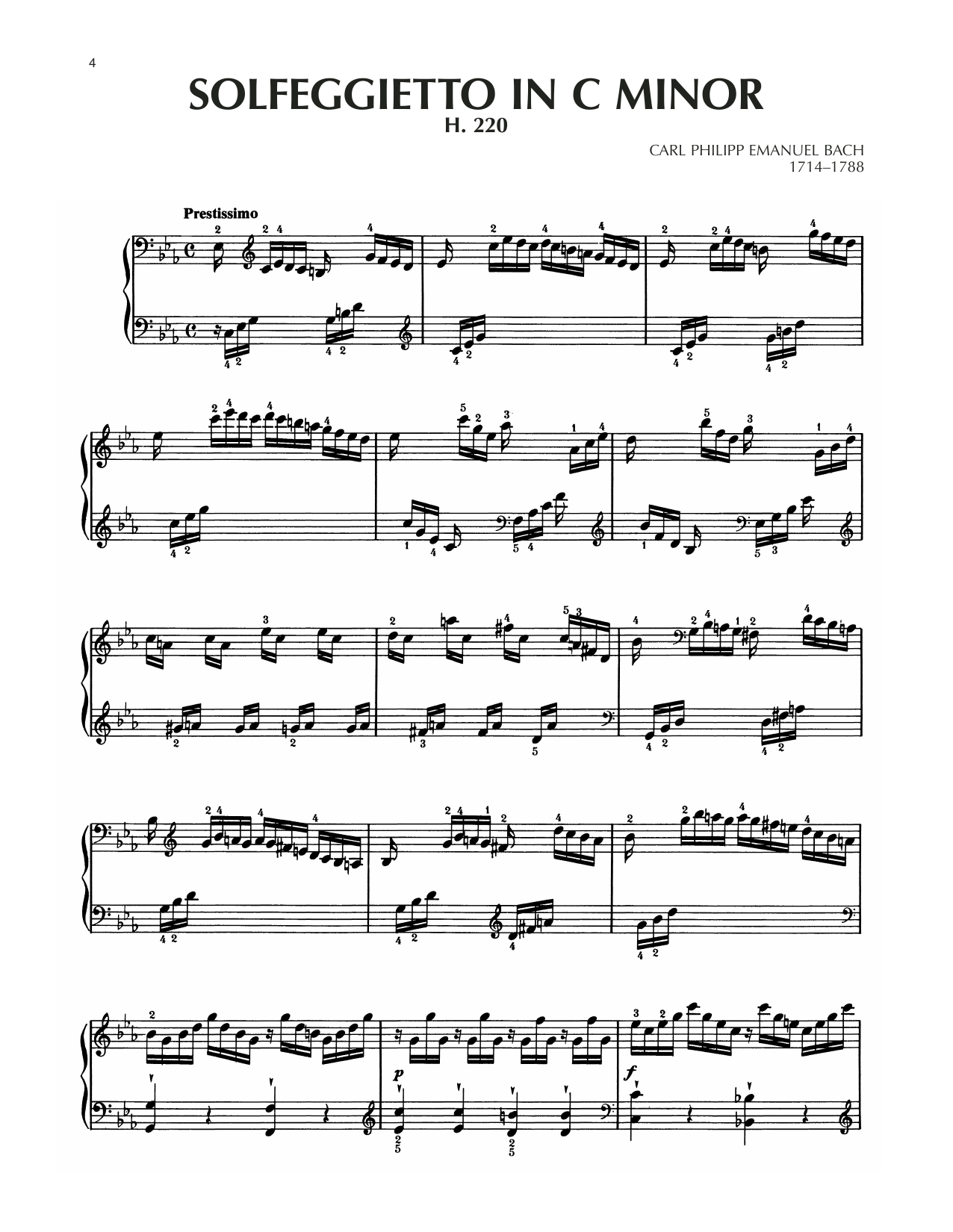Carl Philipp Emanuel Bach Solfegietto In C Minor, H. 220 sheet music notes and chords arranged for Piano Solo