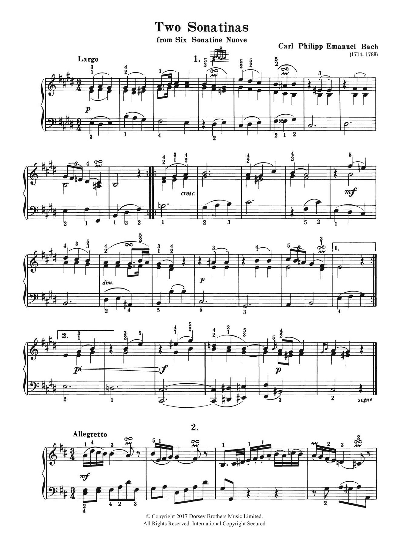 Carl Philipp Emanuel Bach Two Sonatinas (From Six Sonatine Nuove) sheet music notes and chords arranged for Piano Solo