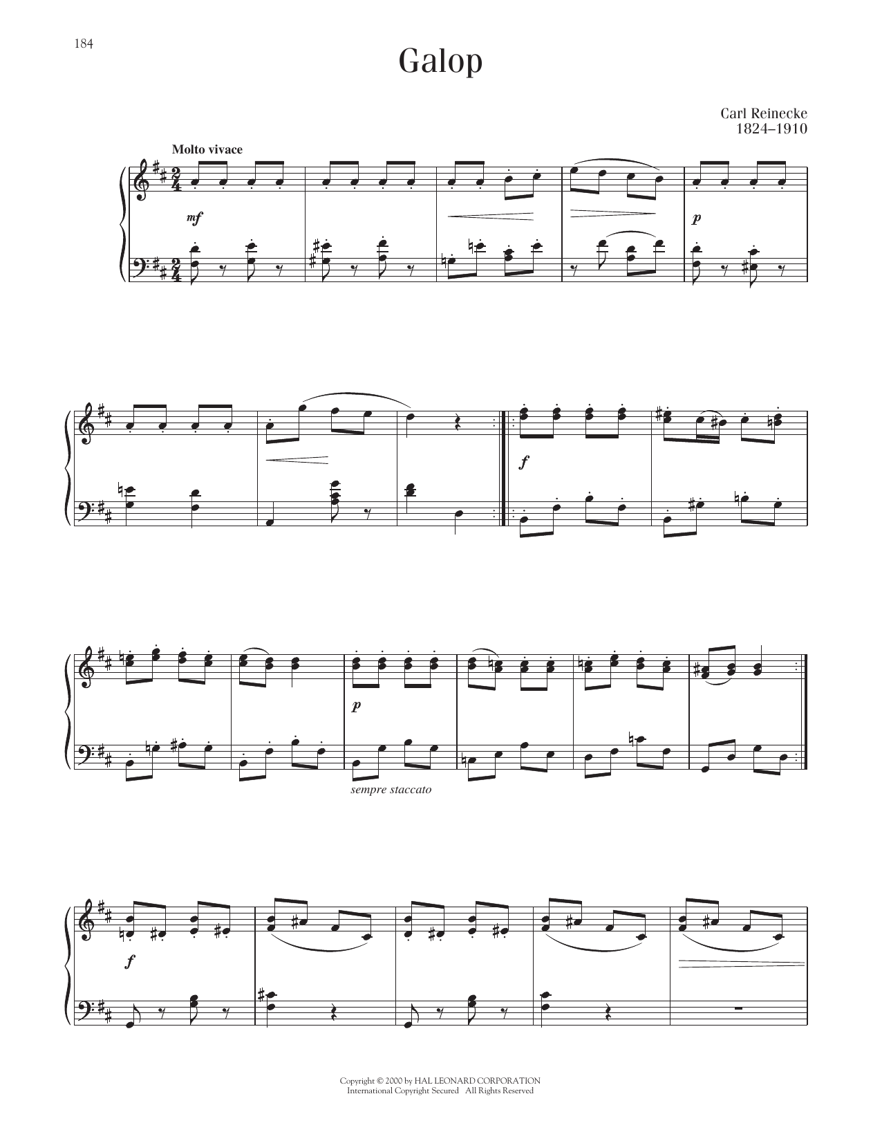 Carl Reinecke Galop sheet music notes and chords arranged for Piano Solo