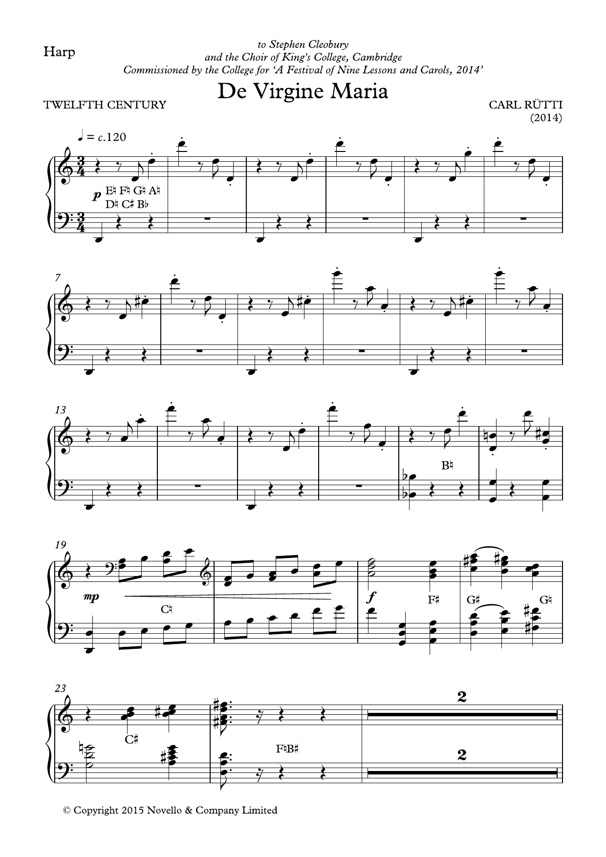 Carl Rütti De Virgine Maria (SATB and harp version) - Harp part sheet music notes and chords arranged for Choir Instrumental Pak