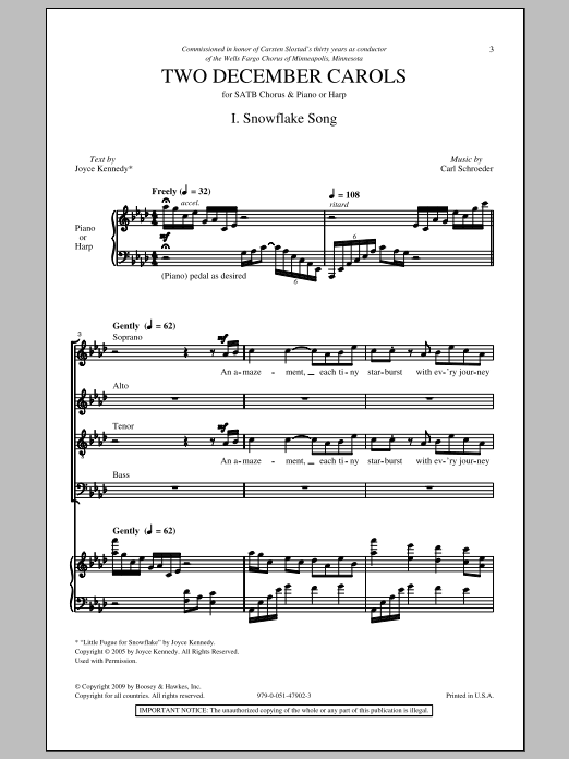 Carl Schroeder Two December Carols sheet music notes and chords arranged for SATB Choir