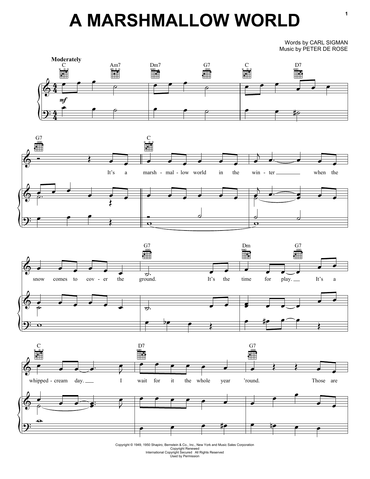 Carl Sigman & Peter De Rose A Marshmallow World sheet music notes and chords arranged for Viola Solo