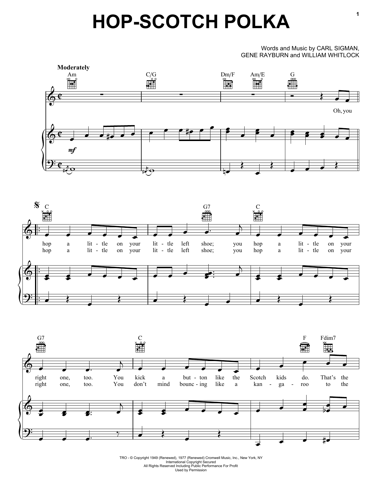 Carl Sigman Hop-scotch Polka sheet music notes and chords arranged for Piano, Vocal & Guitar Chords (Right-Hand Melody)