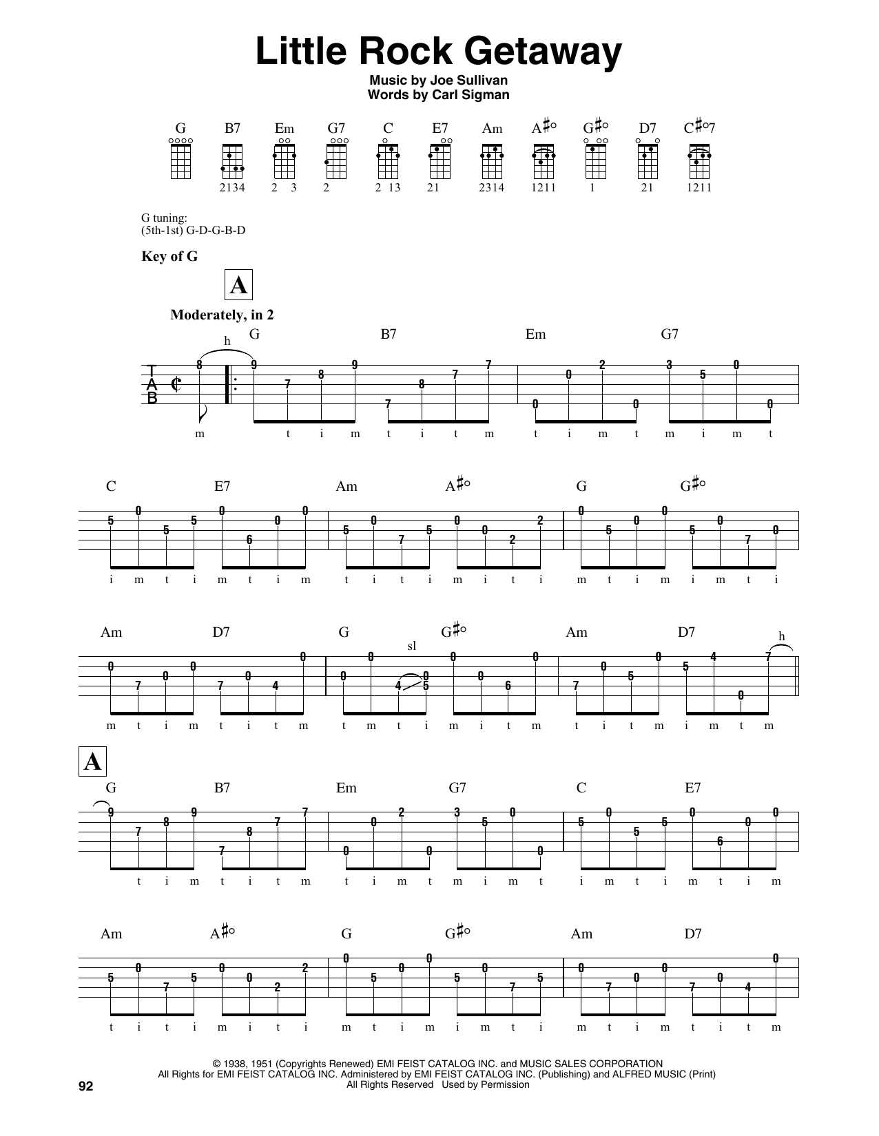 Carl Sigman Little Rock Getaway sheet music notes and chords arranged for Banjo Tab