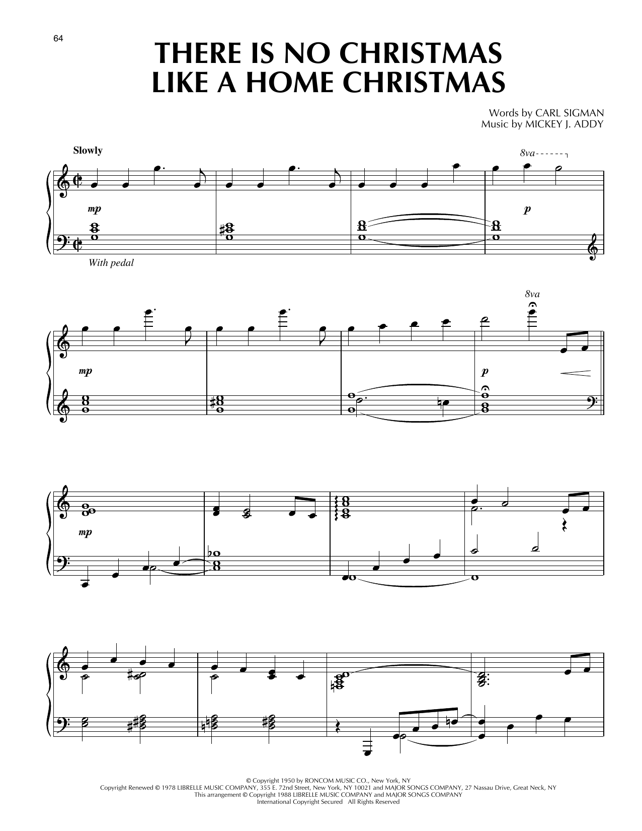 Carl Sigman There Is No Christmas Like A Home Christmas sheet music notes and chords arranged for Piano Solo