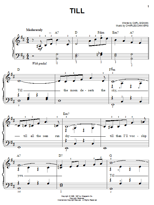 Carl Sigman Till sheet music notes and chords arranged for Piano, Vocal & Guitar Chords (Right-Hand Melody)