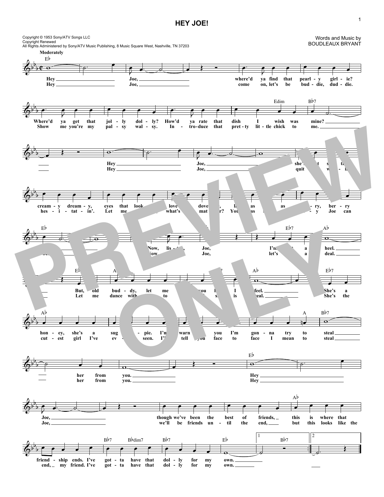 Carl Smith Hey Joe! sheet music notes and chords arranged for Lead Sheet / Fake Book