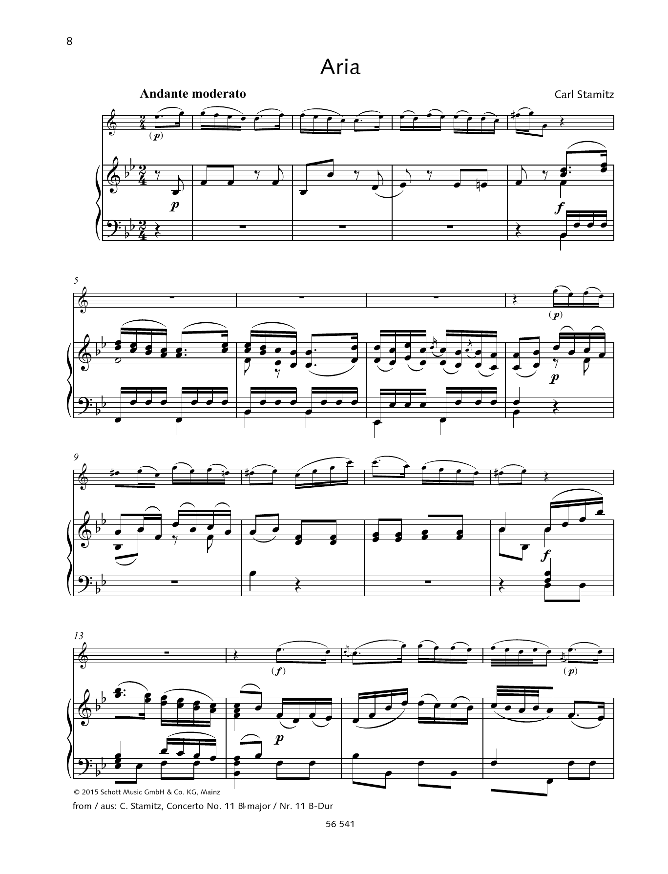 Carl Stamitz Aria sheet music notes and chords arranged for Woodwind Solo