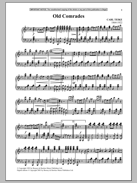 Carl Teike Old Comrades sheet music notes and chords arranged for Piano Solo
