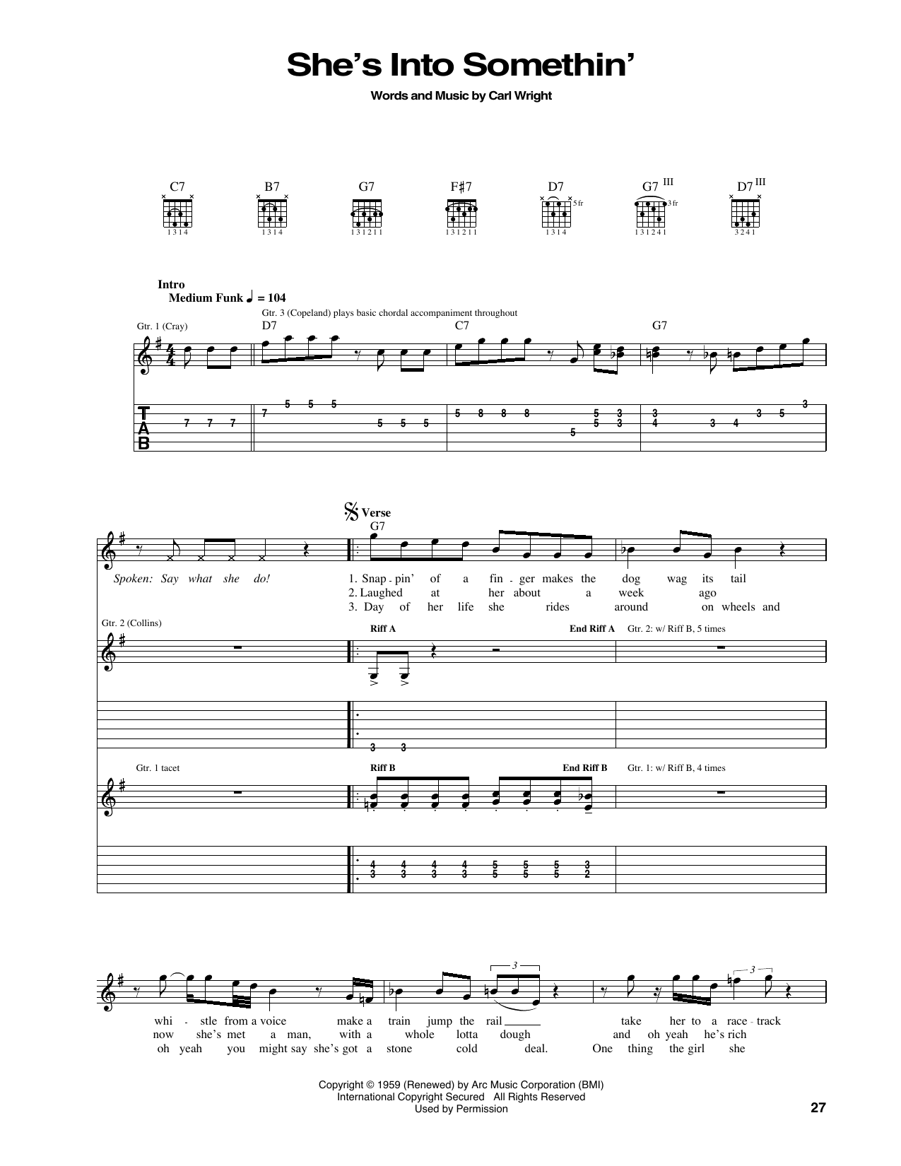 Carl Wright She's Into Somethin' sheet music notes and chords arranged for Guitar Tab