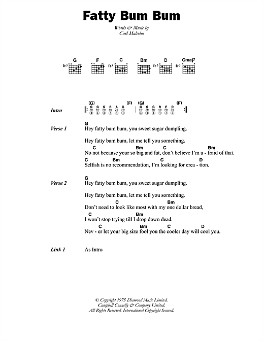 Carl Malcolm Fatty Bum Bum sheet music notes and chords arranged for Guitar Chords/Lyrics
